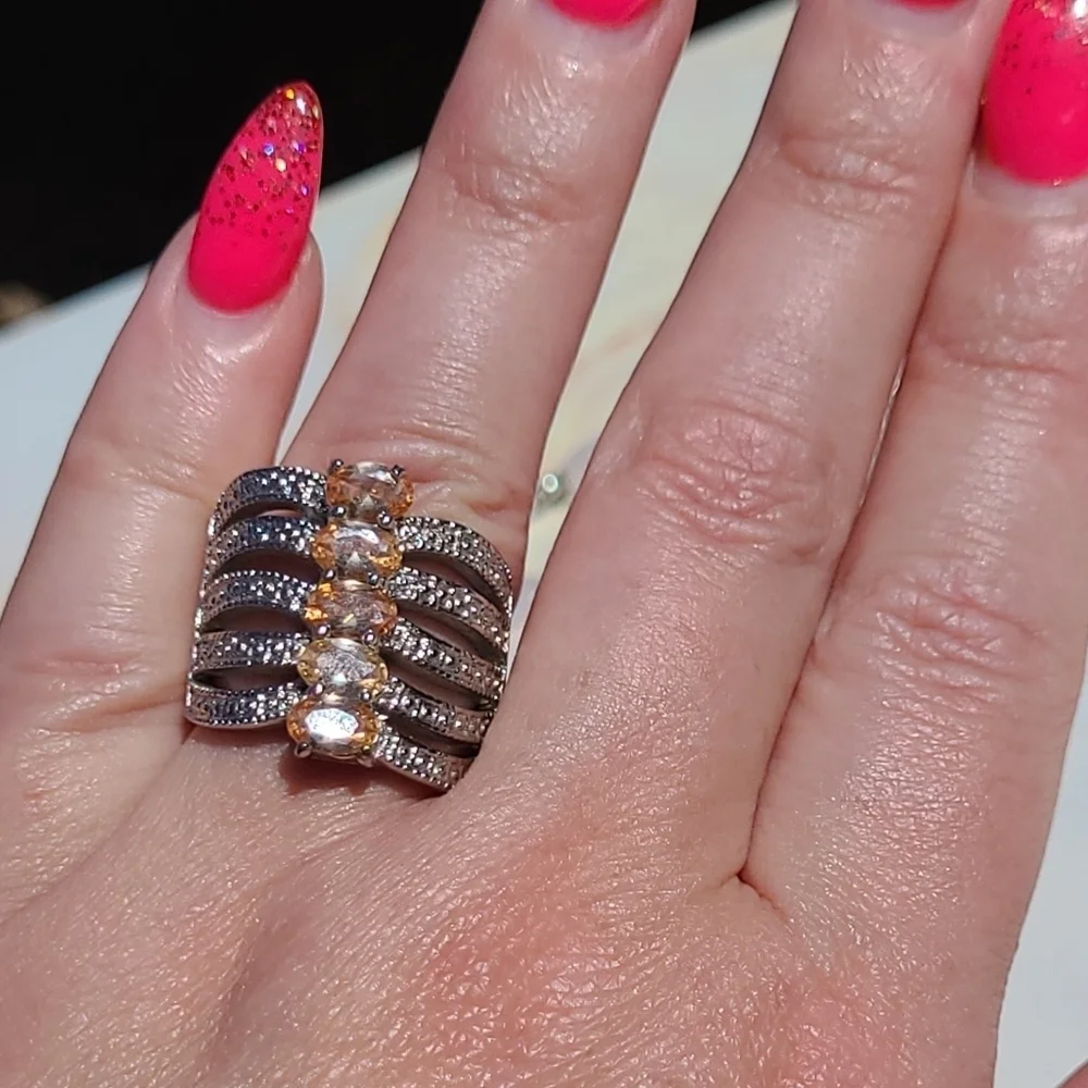 Vintage Oval Morganite Sterling Silver Stacked Ring SZ 8